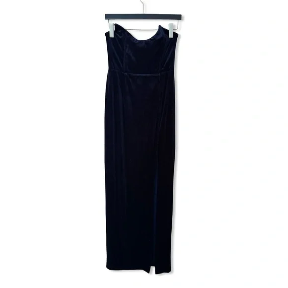 Superdown ryleigh strapless maxi dress Midnight Blue velvet high slit Revolve M - Picture 5 of 7